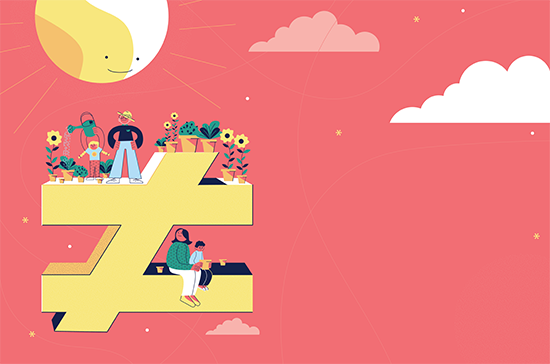 people sitting atop structure, sun shining