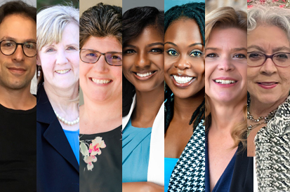 Collage of portraits of Tonya Ricklefs, Becky Fast, Carmen Reese Foster, Tchernavia Montgomery, Nancy Kusmaul, Reuben Brody, Gina Rossi